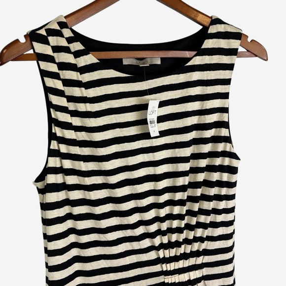Ann Taylor LOFT Striped Sleeveless Dress Size M Pleated Waist Knee Length NEW - Picture 2 of 10